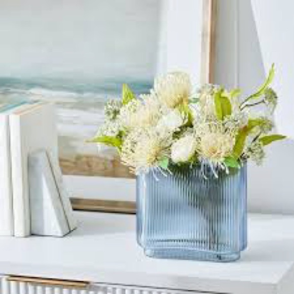 NWT BHG Ribbed Glass Vase 7'' D x 7'' H